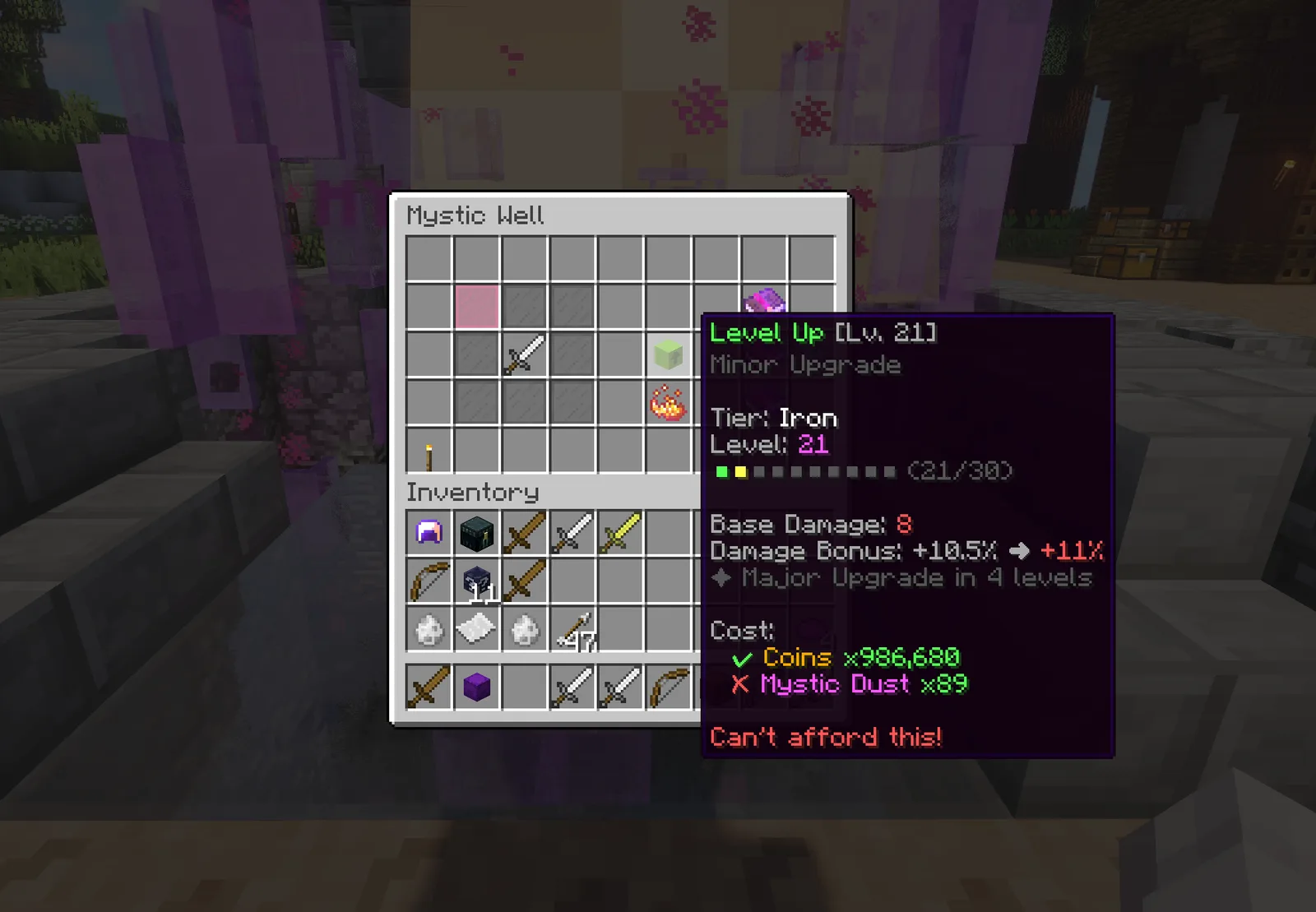 The new item progression, climbing from Wood all the way to Gold