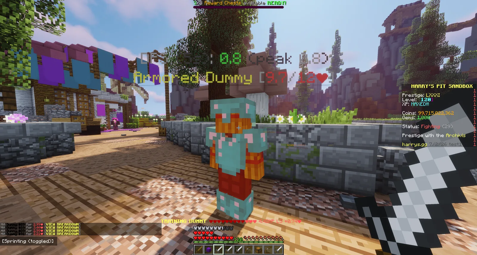 Fighting an armored Training Dummy in Spawn
